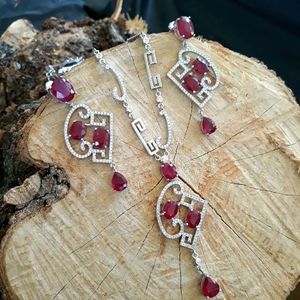 Blood Red Ruby. 925 Sterling Silver Set